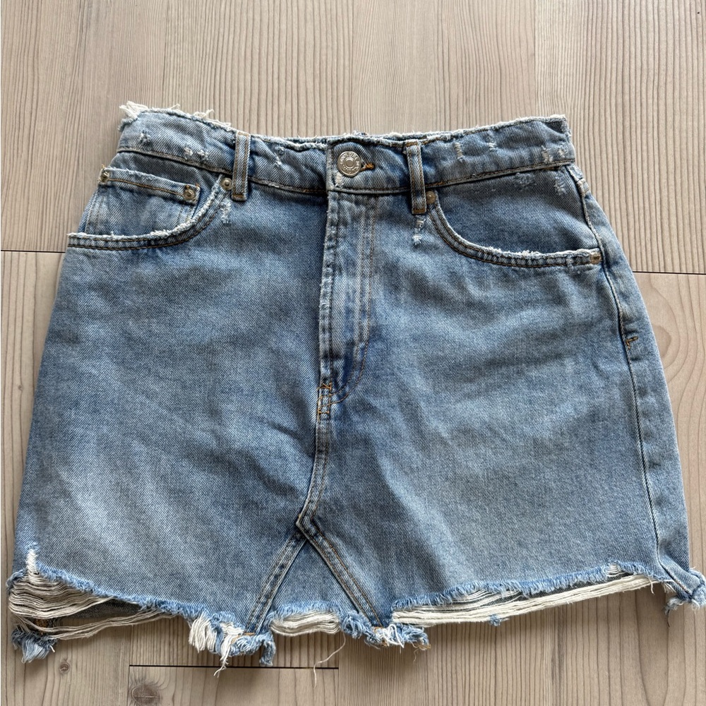 Zara Distressed Denim Mini Skirt